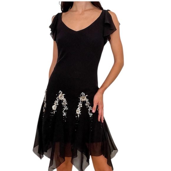 S.L. Fashions Embroidered Vintage Ruffle MIDI Dress - Picture 1 of 9